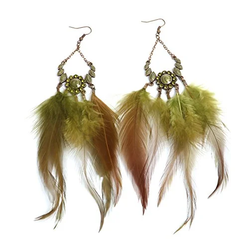 ladies luxury earrings-SEXY SPARKLES Dangling Genuine Natural long Hand Made Feathers Earrings for Women and Teen