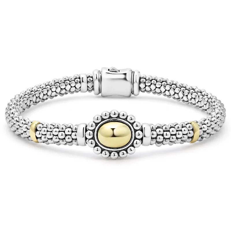 ladies sterling silver bracelets-High Bar 18K Gold Dome Caviar Bracelet | 6mm