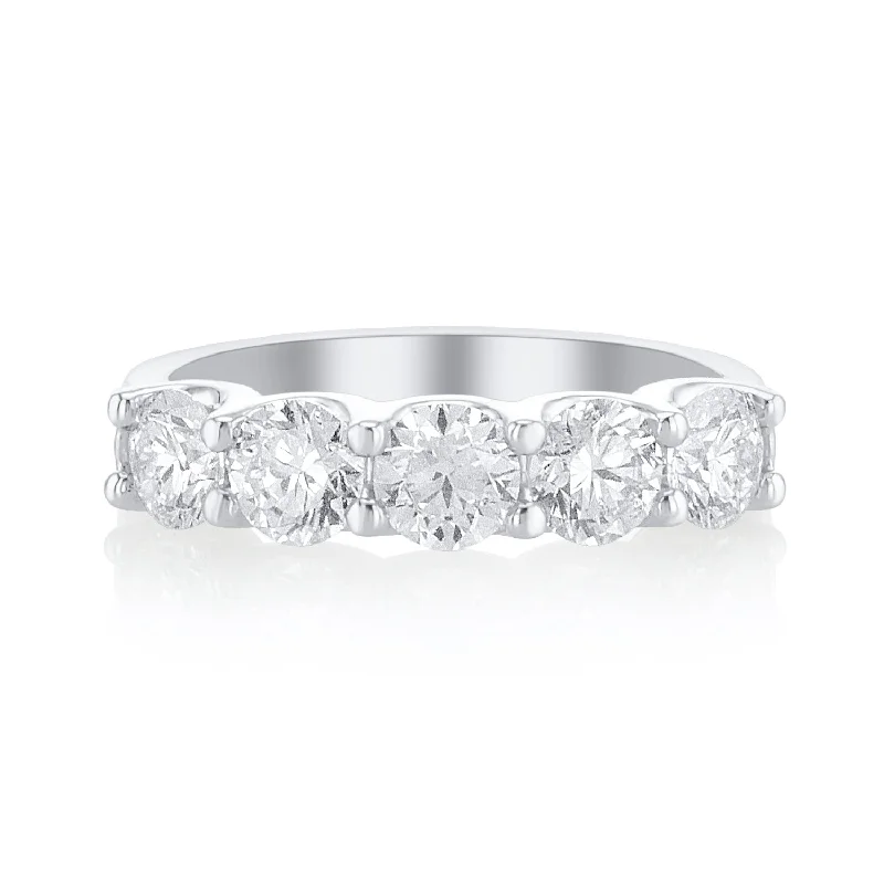 ladies art deco rings-1.55 Carat Natural Diamond 5 Stone Band In 14K White Gold