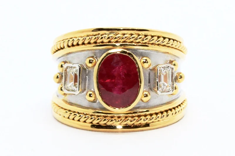 ladies statement gemstone rings-RUBY AND DIAMOND NWA RING AD NO.1611