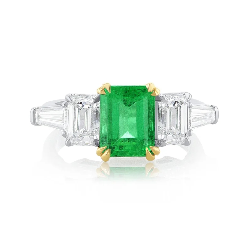 ladies heirloom rings-2.35 Carat Natural Diamond & Colombian Emerald 5 Stone Ring in 18K Platinum & Yellow Gold