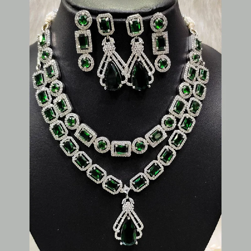 ladies geometric necklaces-Aamrapali Silver  Plated AD Necklace Set