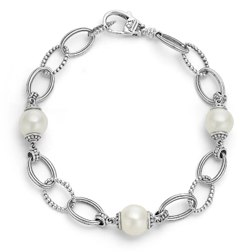 ladies cuff bracelet sets-Luna Caviar Pearl Link Bracelet