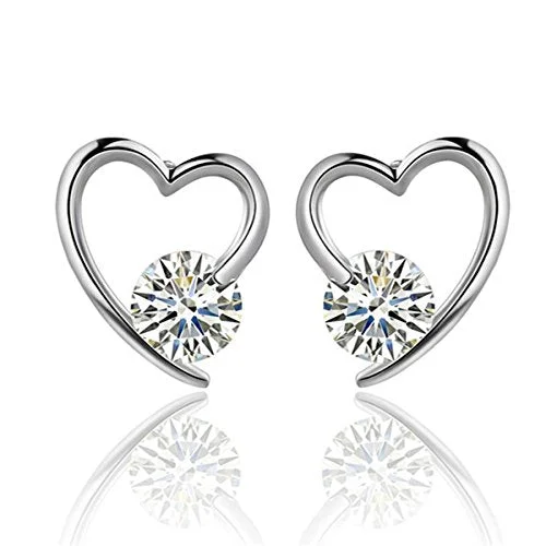 ladies elegant hoop earrings-Sexy Sparkles Heart Copper Stud Earrings Cubic Zirconia women teen girls