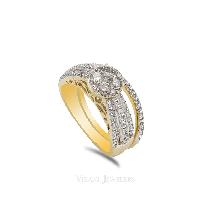 ladies casual rings-14K Two Tone Gold Diamond Pavé Bridal Ring Set