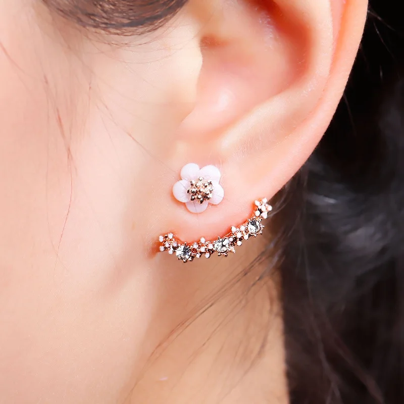 ladies choker earrings-Sexy Sparkles Ear Jacket Stud Earrings Back Ear Cuffs Stud Earring