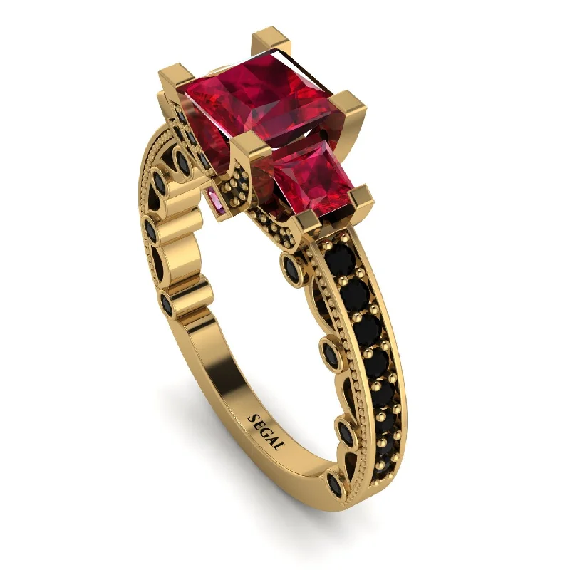 simple diamond engagement rings for ladies-Modern Geometric Ruby Gold Engagement Ring - Beverly No. 40