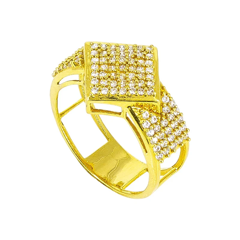 ladies art deco rings-22K yellow Gold Ring with geometrc diamond shape with cz