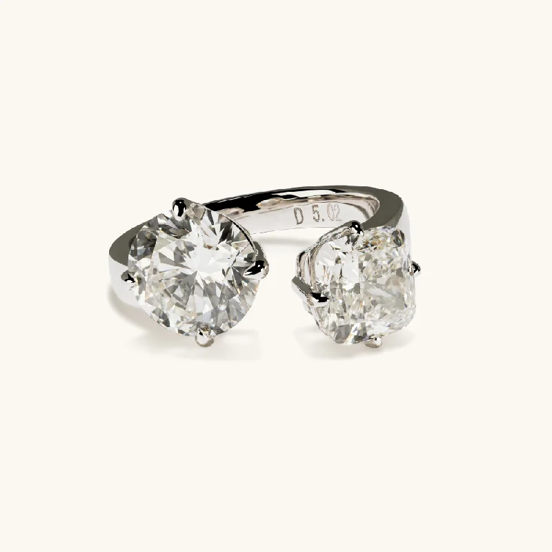 radiant cut ladies engagement rings-Round and Cushion Toi et Moi Lab Diamond Engagement Ring