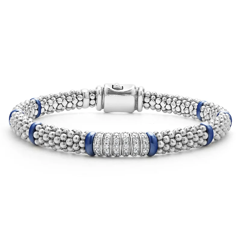 ladies antique bangles-Blue Caviar Six Station Diamond Caviar Bracelet | 6mm