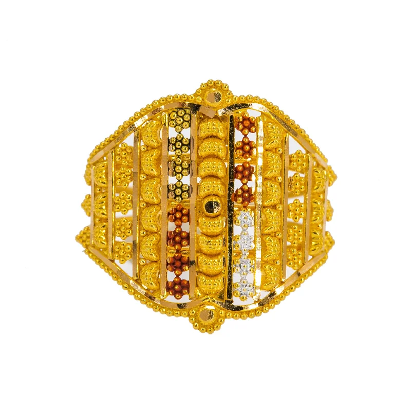 ladies unique gemstone rings-22K Yellow Gold Women's Ring W/ Beaded Filigree & Meenakari Details