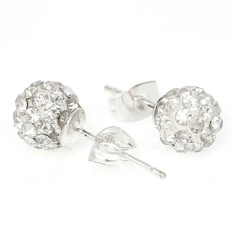 ladies seasonal earrings-April Birthstone 8mm Rhinestones Crystal Fireball Disco Ball Pave Bead Stud Earrings