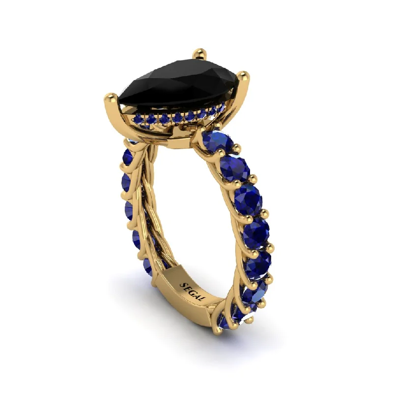 unique engagement rings for ladies with sapphire-14K Gold Pear-Shaped Black Diamond Engagement Ring - Raquel No. 67