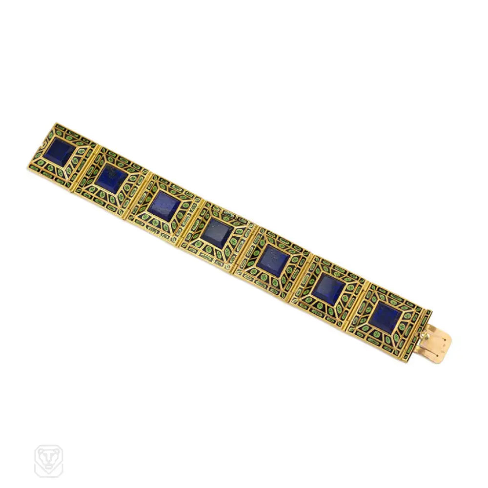 ladies chic bangles-Antique enamel archaeological revival bracelet, France