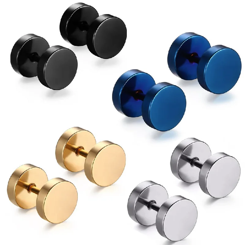 ladies pearl earrings for wedding-Set of 4 Stainless Steel Mens Womens Stud Earrings Ear Plugs Tunnel