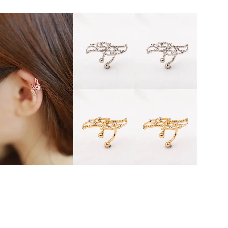 ladies round earrings-Set of 2 Pairs Ear Cuffs Clip Wrap Earrings