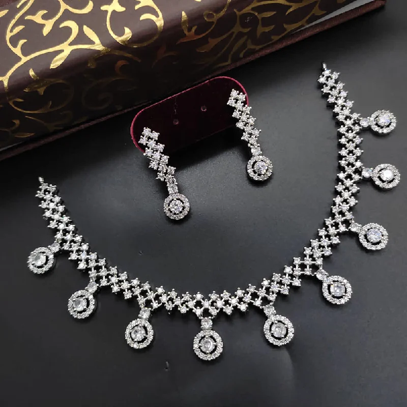 ladies romantic necklaces-Manisha Jewellery Silver Plated AD  Necklace Set