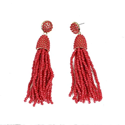 ladies chandelier earrings-Sexy Sparkles Women's Beaded tassel earrings Long Fringe Drop Earrings Dangle