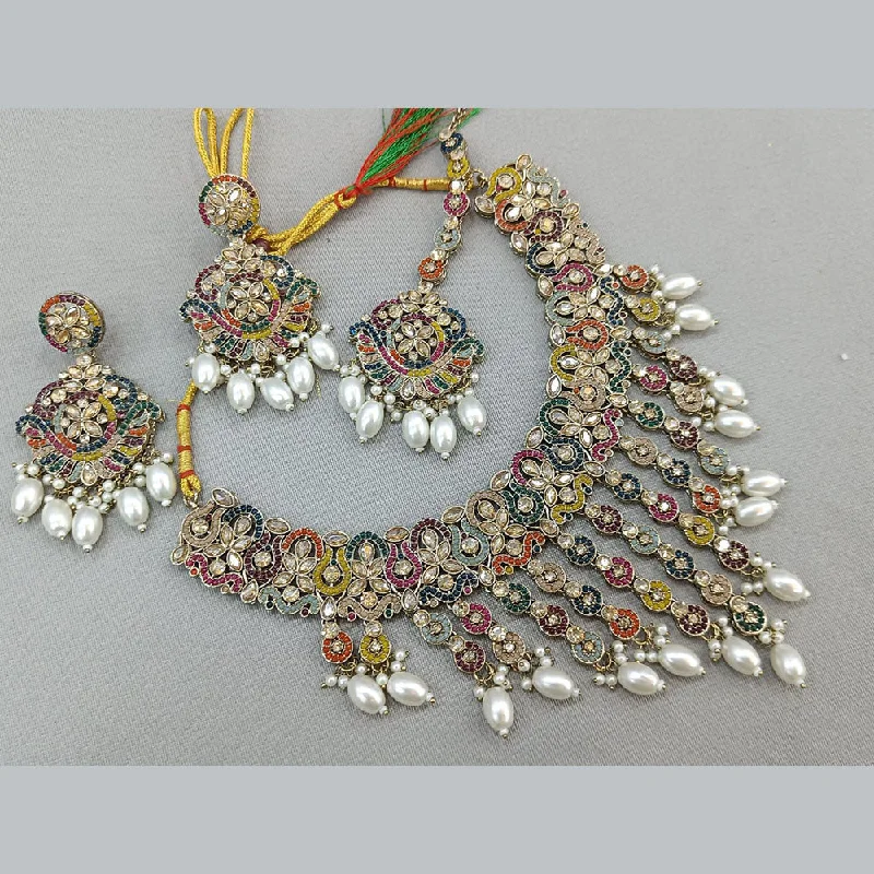 ladies nature-themed necklaces-Rani Sati Jewels Gold Plated Crystal and Pearl Necklace Set