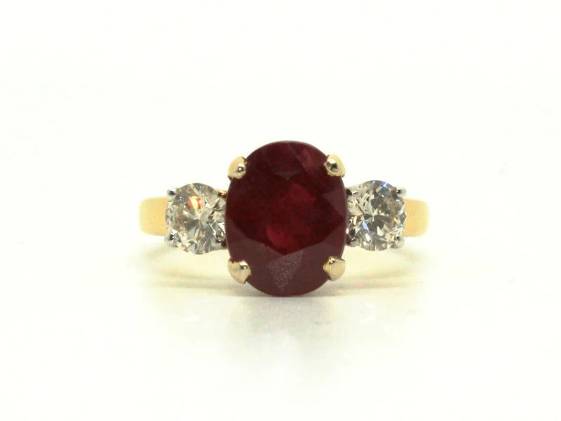 ladies modern engagement rings-Ruby & Diamond Classic 3 Stone Ring AD No. 0467