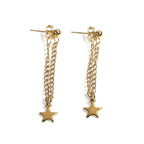 ladies long drop earrings-SEXY SPARKLES stainless steel Dangling chain star stud earrings for girls teens women Hypoallergenic