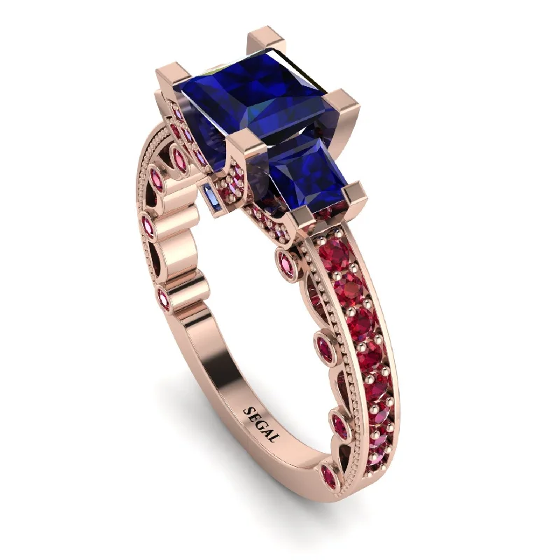 ladies engagement rings with diamonds-Modern Geometric Sapphire Gold Engagement Ring - Beverly No. 59