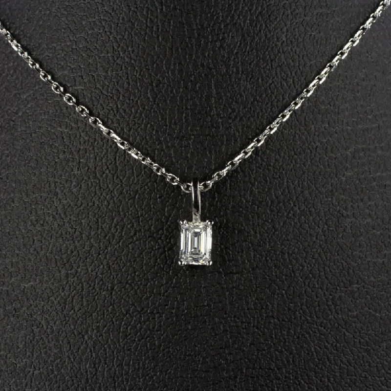 ladies layered necklaces-EMERALD SHAPE CUT NATURAL DIAMOND NECKLACE MINIMALIST CHARM PENDANT 14k DAINTY