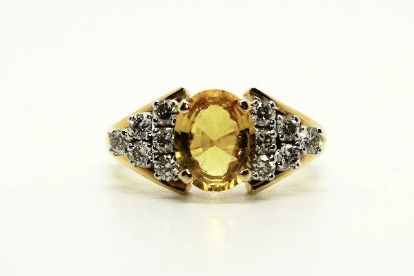 ladies cubic zirconia rings-Yellow Sapphire And Diamond  Ring/ Item Code: RNG 4