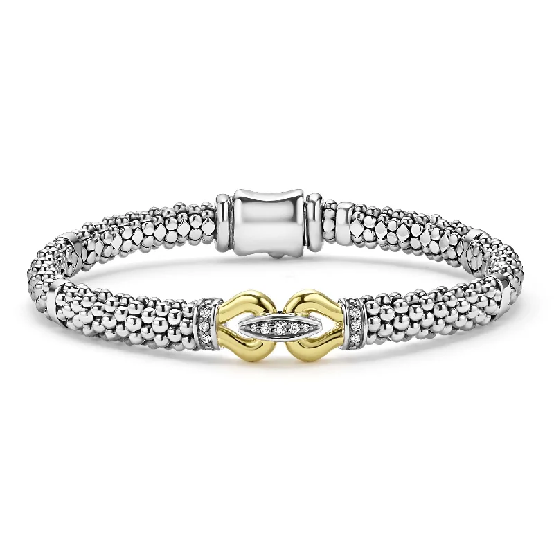 ladies cuff bangles-Derby Two-Tone Caviar Buckle Diamond Bracelet | 6mm