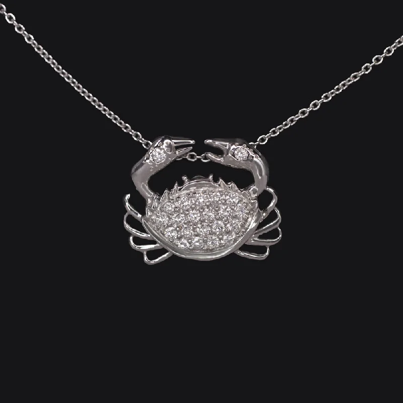 ladies elegant chain necklaces-ROBERTO COIN DIAMOND CRAB PENDANT NECKLACE 18k WHITE GOLD DESIGNER TINY TREASURE