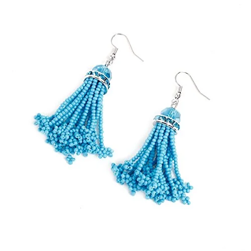 ladies colorful earrings-Sexy Sparkles Women's Beaded tassel earrings Long Fringe Lightweight Drop Earrings Dangle