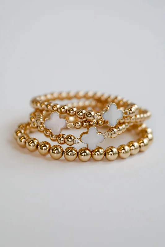 ladies bridal bangles-Heidi Gold Beaded Bracelet Set