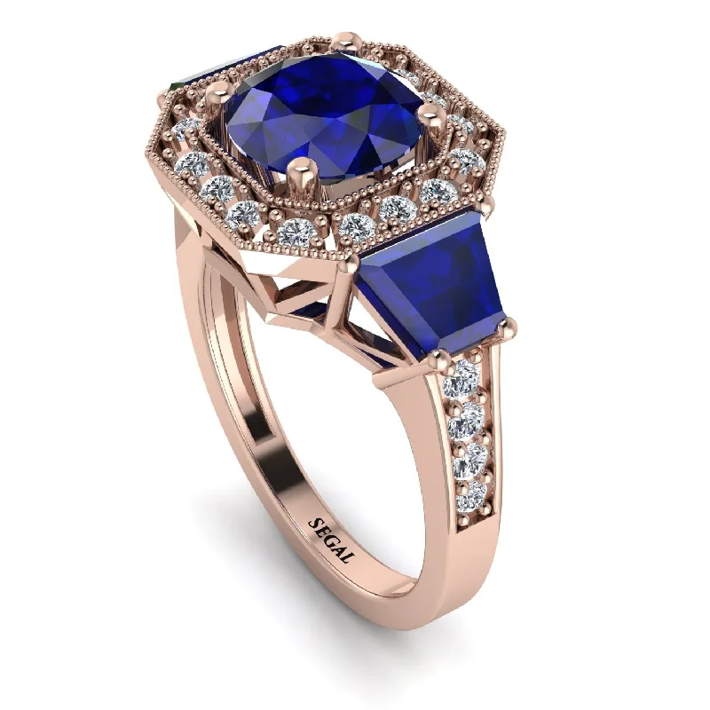 oval cut ladies engagement rings-Modern Halo Princess Cut Sapphire Stone Engagement Ring - Doris No. 14