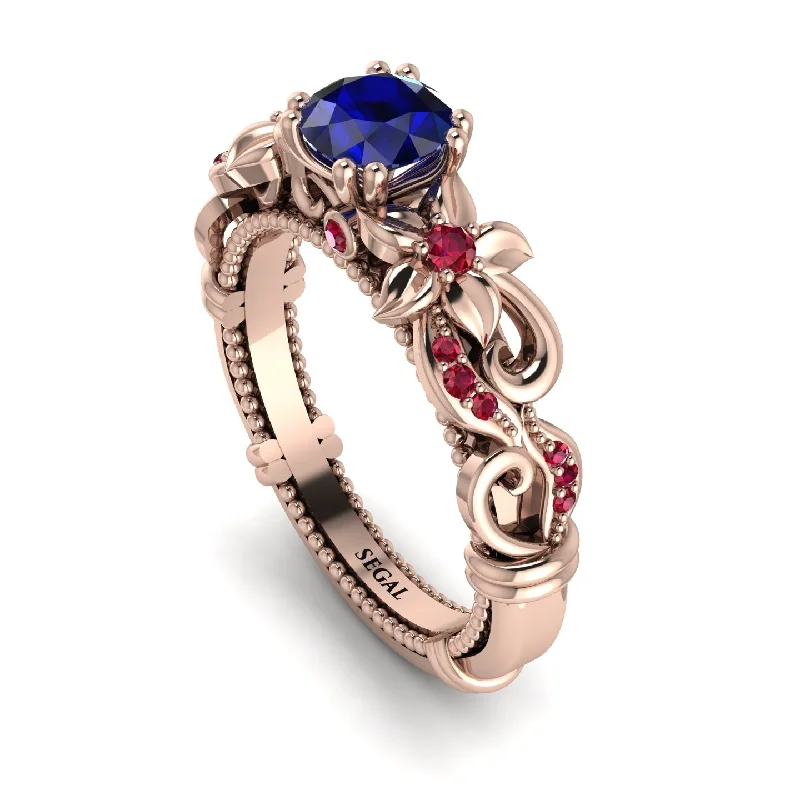 custom wedding and engagement rings for ladies-Vintage Flower Openwork Gold Sapphire Engagement Ring - Ann No. 59