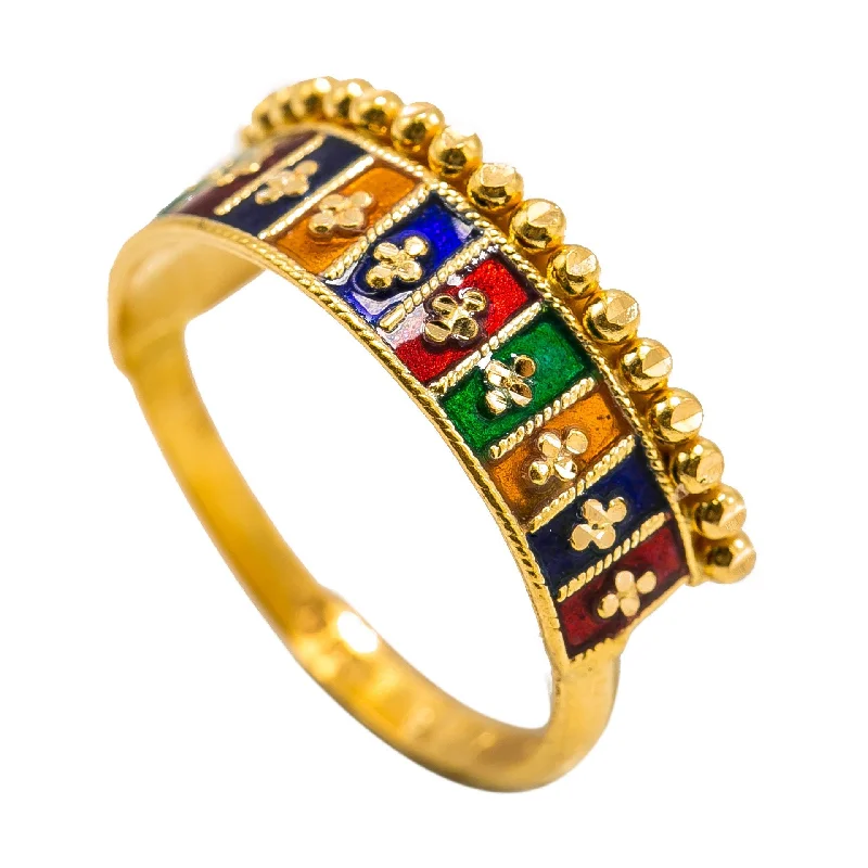 ladies heirloom rings-22K Yellow Gold Enamel Ring W/ Horizontal Square Pattern