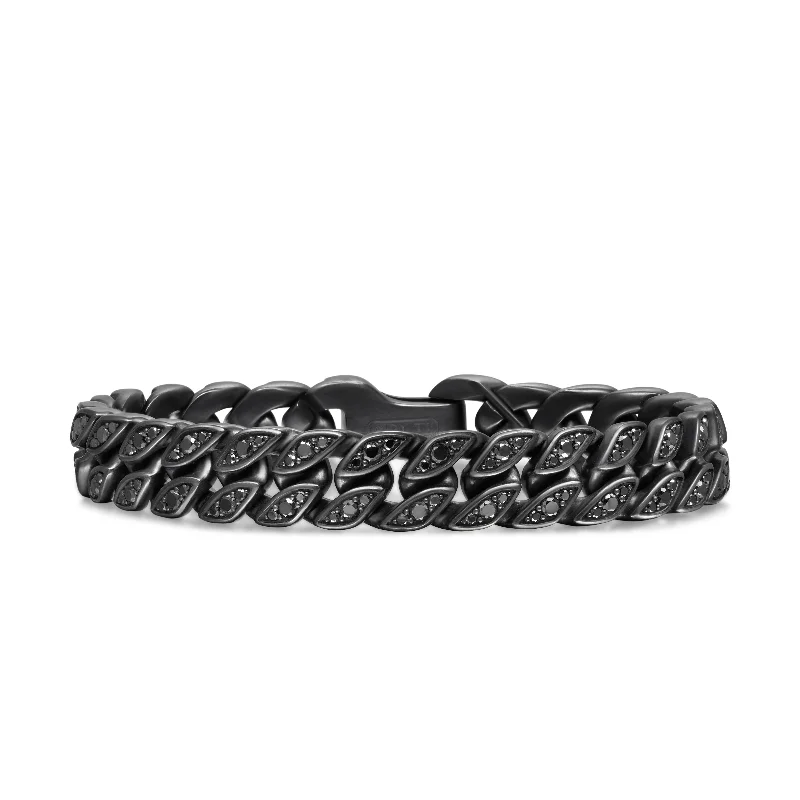 ladies beaded bracelets-Curb Chain Bracelet in Black Titanium with Black Diamonds\, 11.5mm