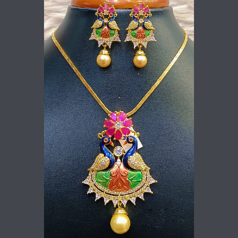 ladies nature-themed necklaces-Jain Jewellers Gold Plated AD Stone Necklace Set