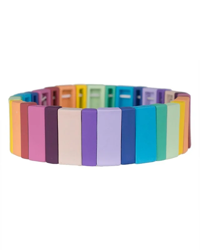 ladies charm bangles-Rainbow Rectangle Stretch Bracelet