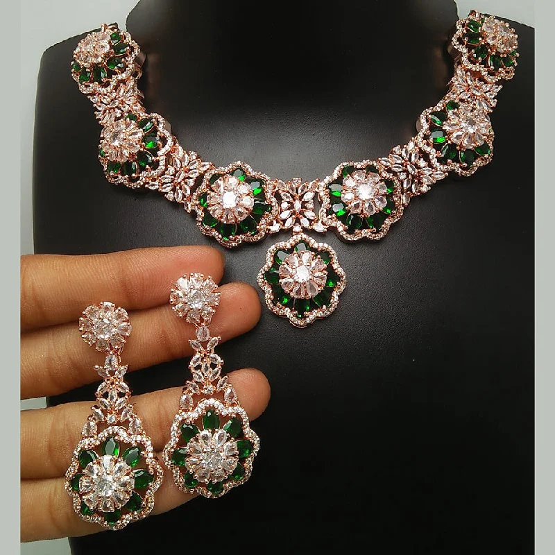 ladies boho necklaces-Manisha Jewellery Rose Gold Plated AD Necklace Set