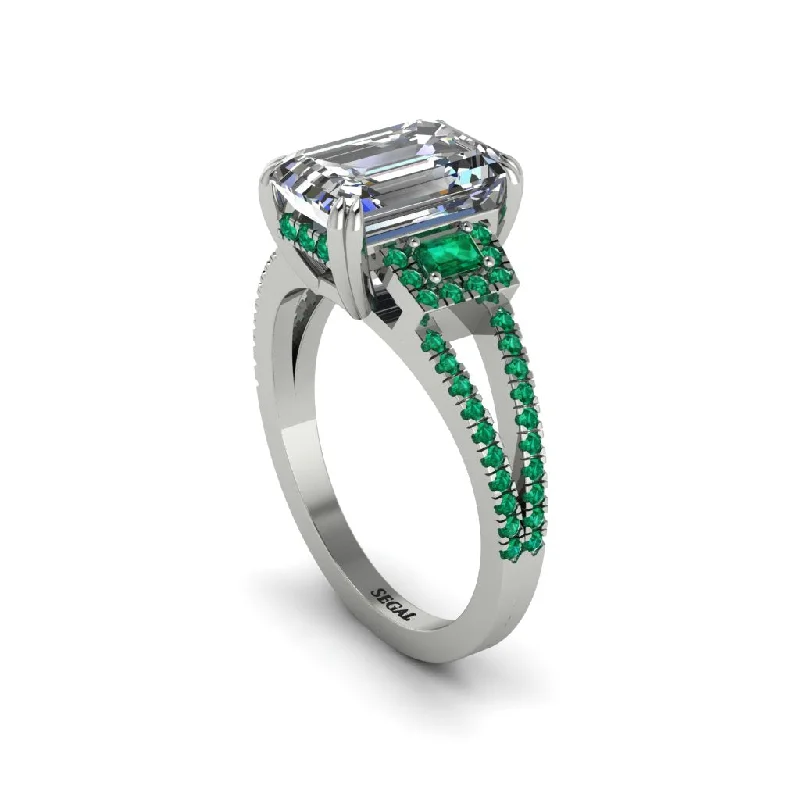 trendy gemstone ladies engagement rings-Split Shank Emerald Cut Diamond Designer Engagement Ring - Ursula No. 18