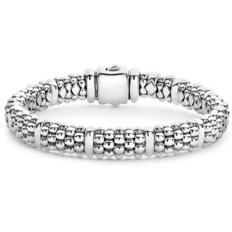 ladies silver bangles for women-Signature Caviar Silver Station Caviar Bracelet | 9mm