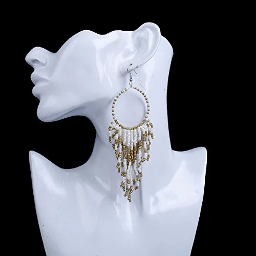 ladies gold hoop earrings-Sexy Sparkles Women's Beaded tassel earrings Long Fringe Lightweight Drop Earrings Dangle