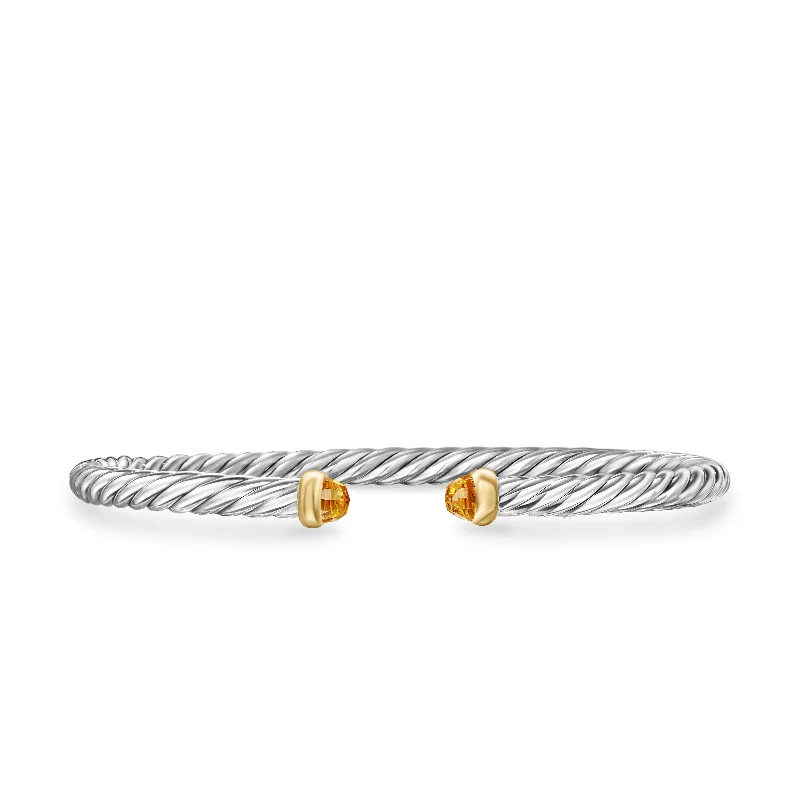 ladies simple bracelets-Cable Flex Bracelet in Sterling Silver with 14K Yellow Gold and Citrine\, 4mm