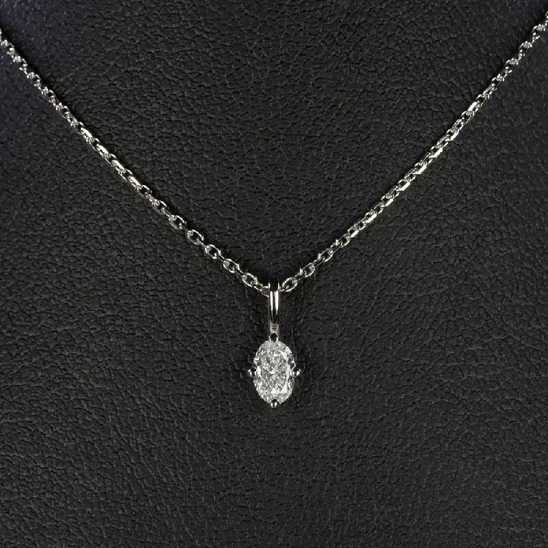 ladies statement necklaces-OVAL SHAPE CUT NATURAL DIAMOND NECKLACE MINIMALIST CHARM PENDANT 14k WHITE GOLD