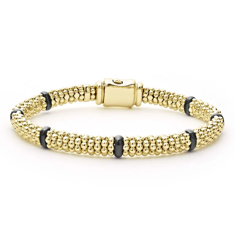 ladies timeless bangles-Black Caviar Ceramic and 18K Gold Caviar Bracelet | 6mm