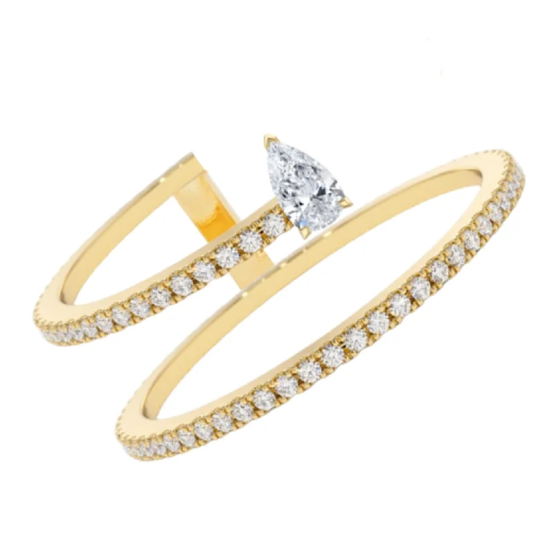 ladies band rings-Diamond Wrap Ring Pear