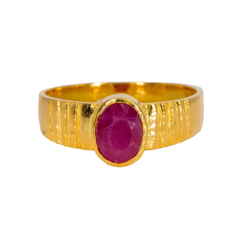 ladies heart rings-22K Yellow Gold Men's Ring W/ Ruby & Semi-Lined Band