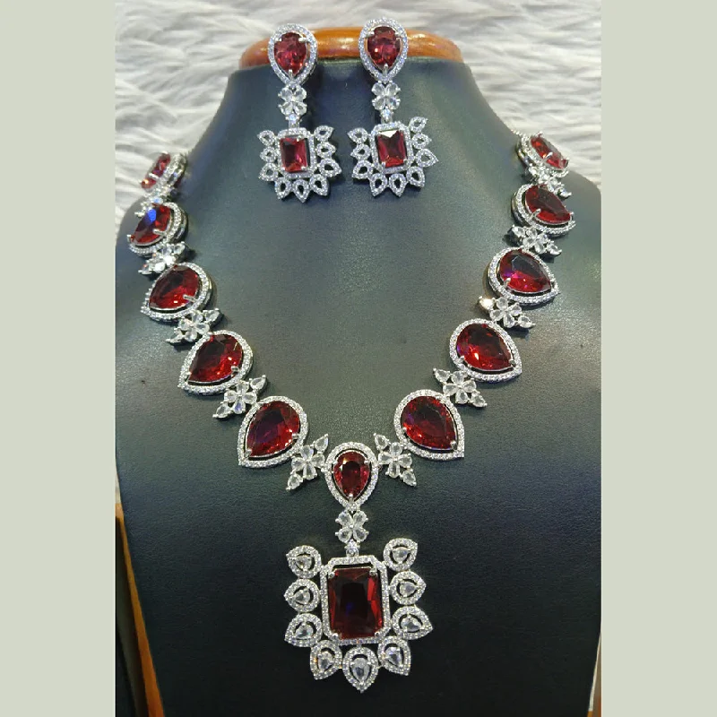 ladies classic necklaces-Jain Jewellers Silver Plated AD Necklace Set