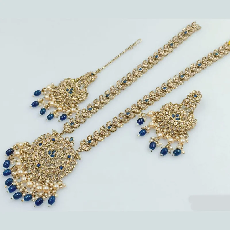 ladies collar necklaces-Rani Sati Jewels Gold Plated Crystal and Pearl Long Necklace Set