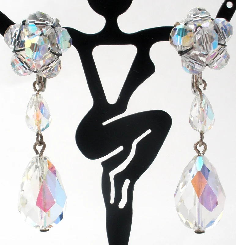 ladies designer drop earrings-Long Dangle Ab Crystal Earrings Vintage